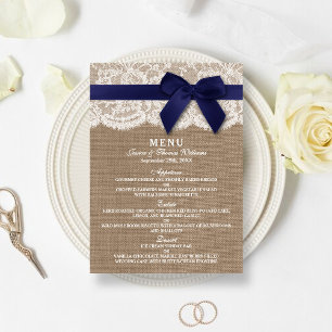 Menu Ruban de la marine sur Burlap et Mariage dentelle