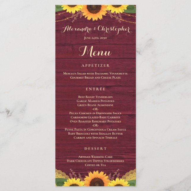 Menu Russe Bourgogne Lumières Dentelle Mariage de tourn (Devant)