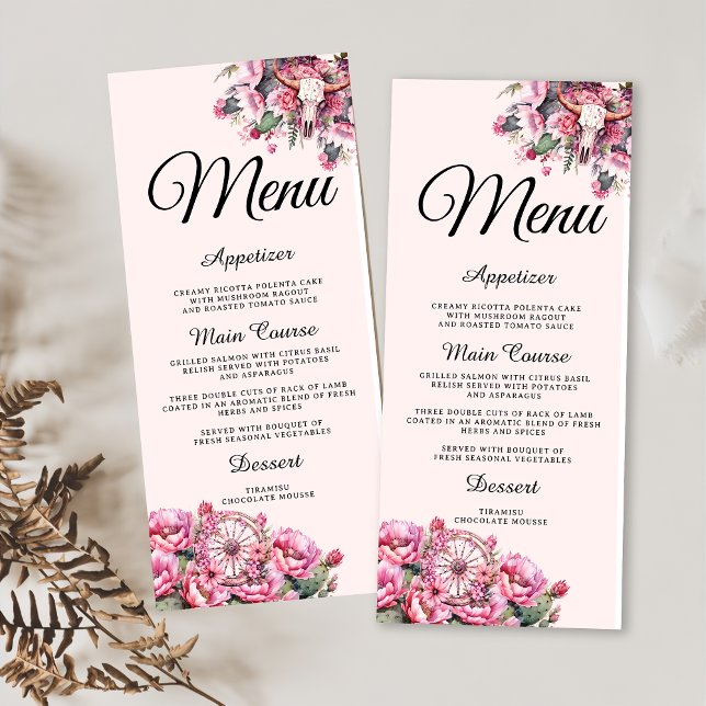Menu Russe rose Boho Ouest Charra Thème Quinceanera (Créateur téléchargé)