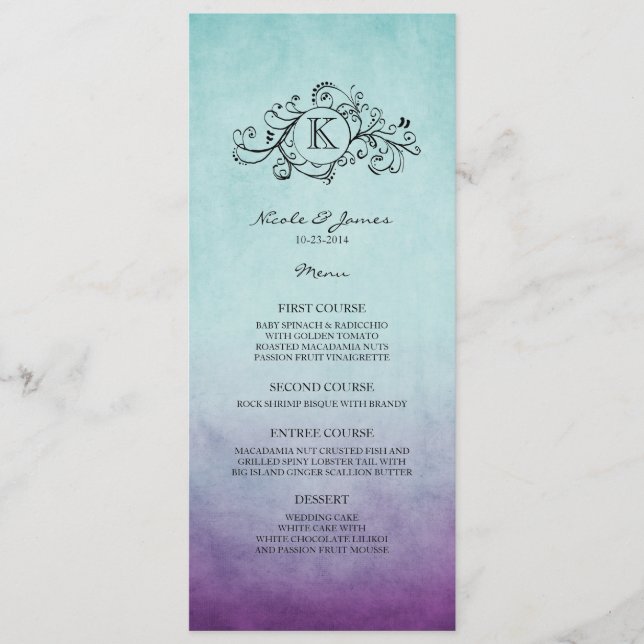 Menu Russe Turquoise et Purple Bohemian Mariage Me (Devant)