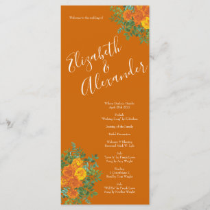 Menu Rust Orange Mariage Vintage Floral