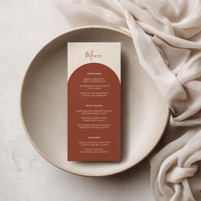 Menu Rustic Boho Terracotta Arches Retro Wedding Dinner (Créateur téléchargé)