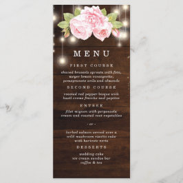 Menu Rustic Bois Chaîne Lumière Mariage Rose