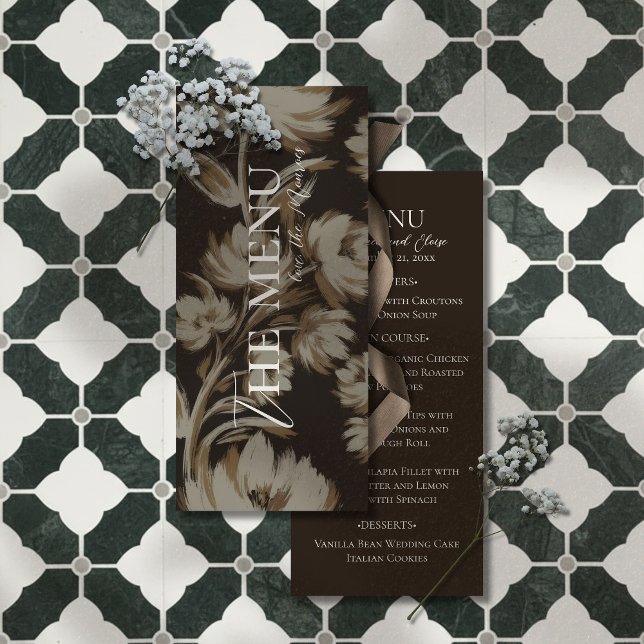 Menu Rustic Brown Botanical Pattern Wedding (Elevate your reception table with this Rustic Brown Botanical Pattern Wedding Menu!)