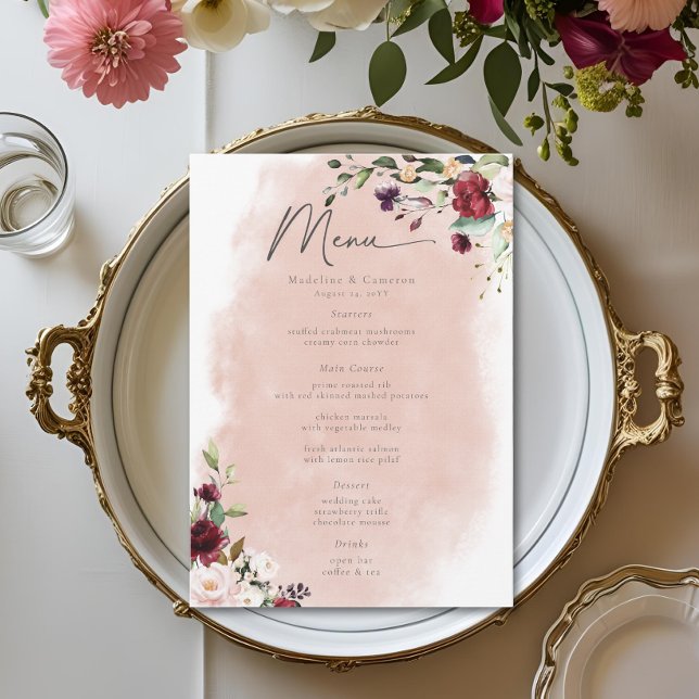 Menu Rustic Burgundy & Blush Pink Roses Wedding (Rustic Burgundy & Blush Pink Roses Wedding Menu)