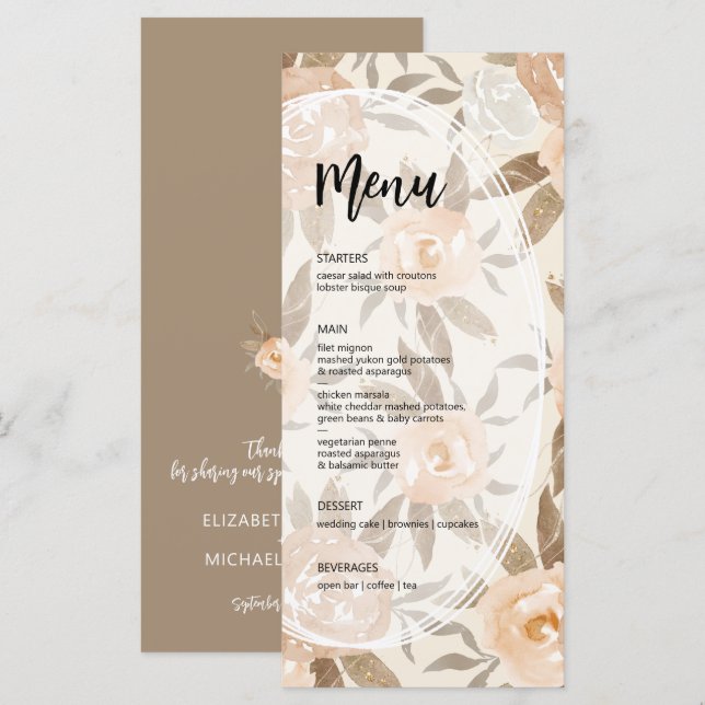 Menu Rustic Fall Floral Mariage (Devant / Derrière)