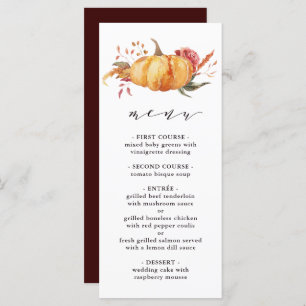 Menu Rustic Fall Gold Floral Citrouille Mariage