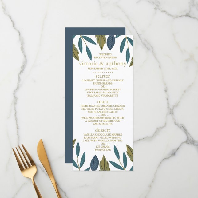 Menu Rustic Leaf Floral Mariage (Devant/Arrière en situation)