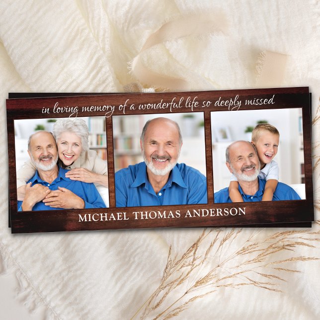 Menu Rustic Memorial 3 Photo Funeral Prayer Card (Créateur téléchargé)