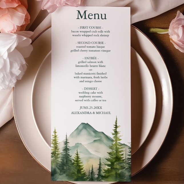 Menu Rustic Mountain Forest Evergreen Tree Wedding (Créateur téléchargé)