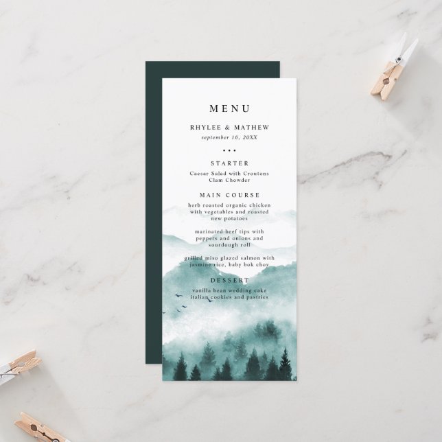 Menu Rustic Mountain Pine Mariage (Devant/Arrière en situation)