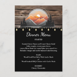Menu Rustic Mountain Valley Forest Sunset Mariage