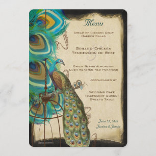 Menu Rustic Musical Peacock Birdcage Plumes romantiques