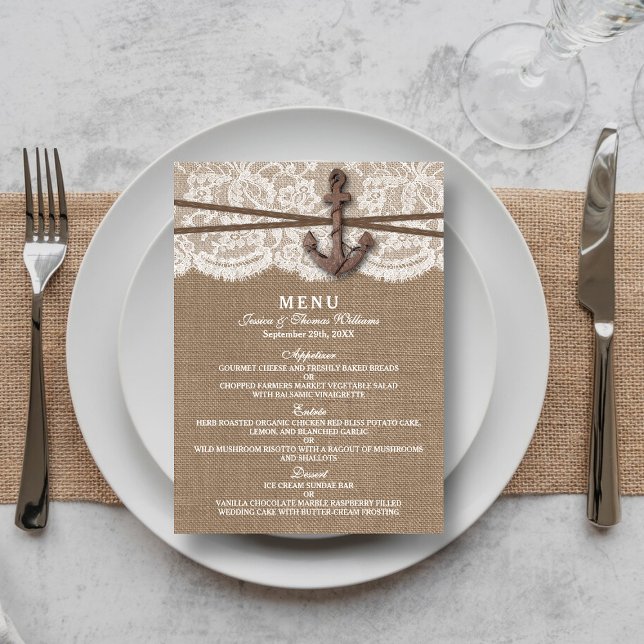 Menu Rustic Nautical Ancre Mariage Collection (Créateur téléchargé)