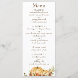 Menu Rustic Watercolor Citrouille Mariage d'adresse de