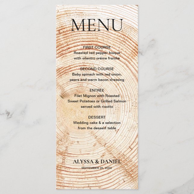 Menu Rustic Wedding Woodland tree bark Grain  (Devant)