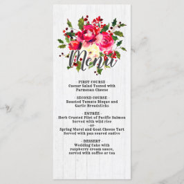 Menu Rustic Winter Holly White Wood Mariage