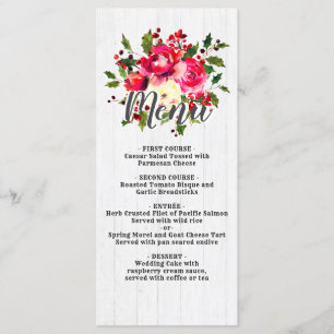 Menu Rustic Winter Holly White Wood Mariage