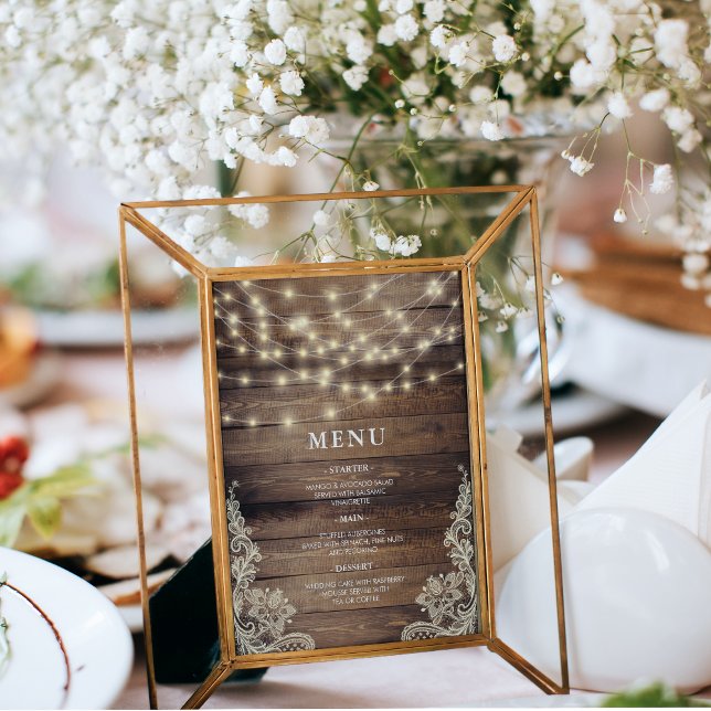 Menü "Rustikales Holz und String Lights" Menükarte (Menu Card Mock-up)