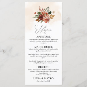 Menu Rustique Automne Floral Thème Mariage Dîner