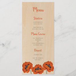 Menu Rustique Baptême Girl Poppies Wood Red écriture ma