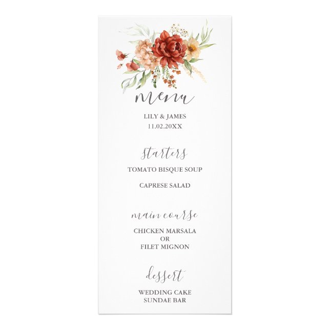 Menu Rustique Boho Floral Mariage (Devant)