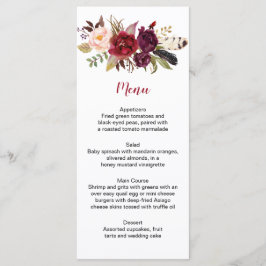 Menu Rustique Boho Marsala Floral Feathes Mariage