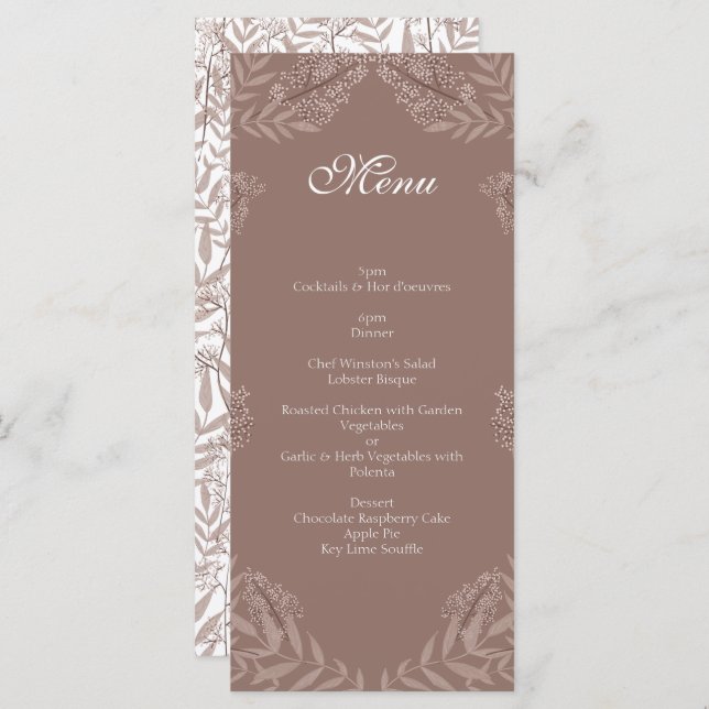 Menu Rustique Brown Mariage Vintage Botanique (Devant / Derrière)