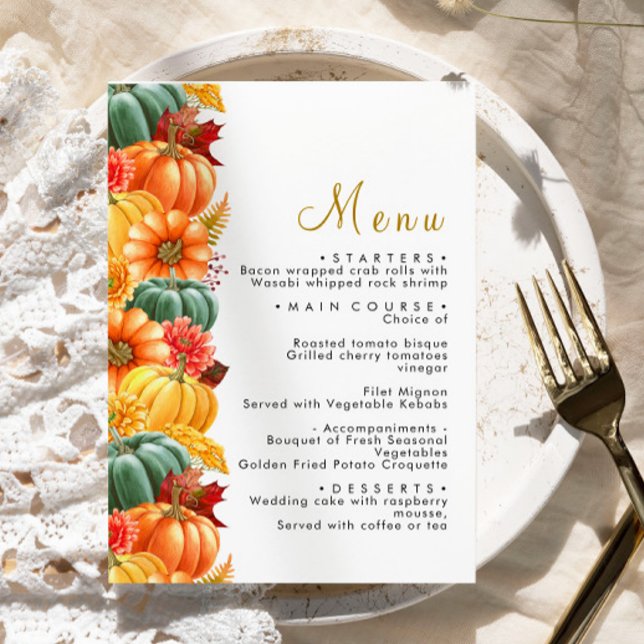 Menu Rustique Citrouille & Fleurs Mariage Menu (Créateur téléchargé)