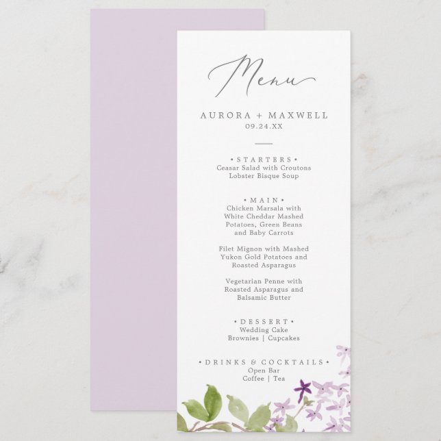 Menu Rustique Lilac Mariage (Devant / Derrière)