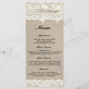 Menu Rustique Mariage Burlap & Lace Ivory
