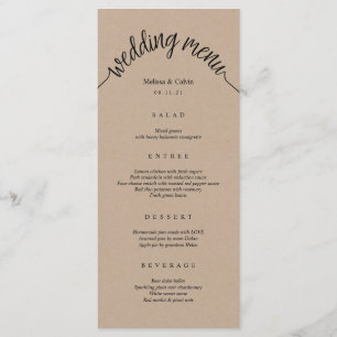 Menu Rustique Mariage Carte Kraft Brown