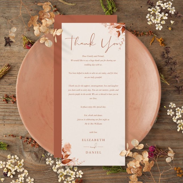 Menu Rustique Mariage de automne d'automne Merci Place (Rustic Autumn Fall Wedding Thank You Place Card)