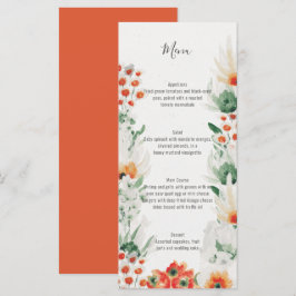 Menu Rustique Orange Vert Aquarelle Blanche Floral
