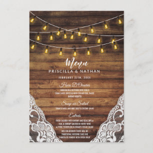 Menu Rustique Pays Chaîne Lumières Mariage dentelle en 