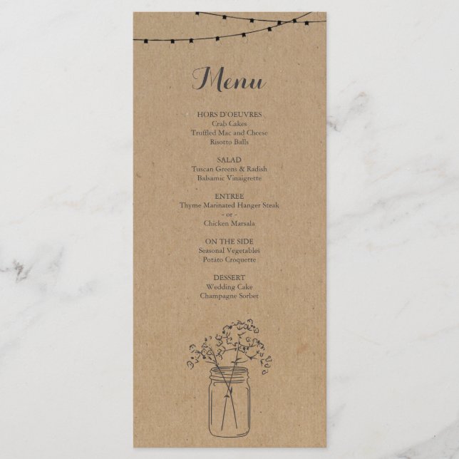 Menu rustique pour Mariage ou autre occasion spéci (Devant)