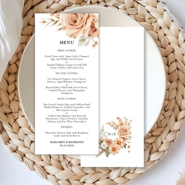 Menu Rustique Rose en terre cuite Floral Mariage (Créateur téléchargé)