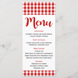 Menu Rustique Rouge Blanc En vichy Chèque Mariage,