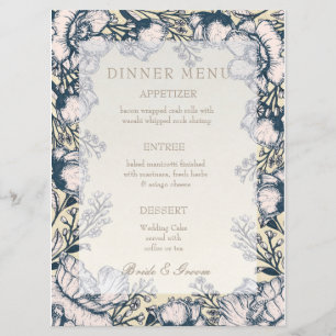 Menu Rustique Vintage Fleur Floral Mariage