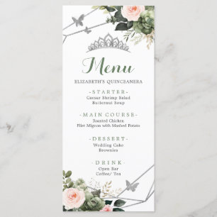 Menu Sage Green Blush Floral Girl XV Años Anniversaire