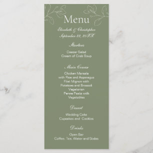 Menu Sage Green Boho Blanc Floral Mariage Botanique