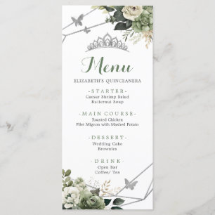 Menu Sage Green Floral Princesse Quinceañera 15e
