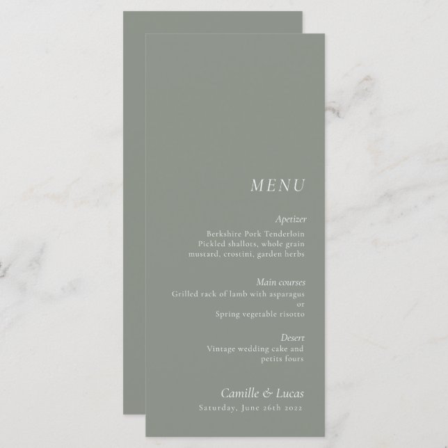 Menu Sage Green minimaliste & mariage élégant (Devant / Derrière)