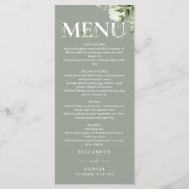 Menu Sage Green Typographie florale Monogramme Mariage