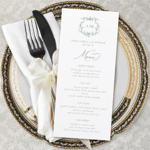 Menu Sage Green Victorian Baroque Floral Crest Mariage