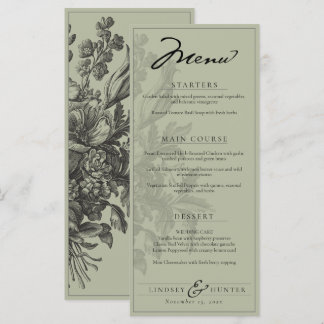 Menu Sage Green Vintage Floral Romantic Garden Wedding