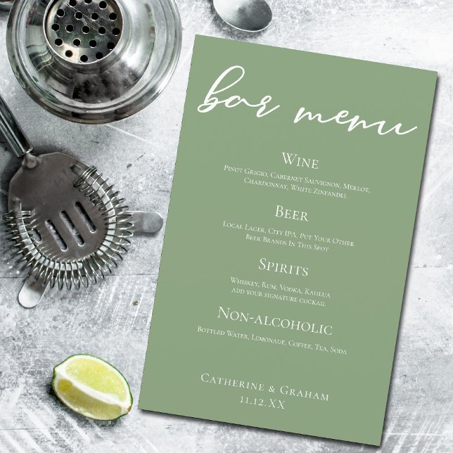 Menü "Sage Green Wedding Bar" mit weißer Typografi (Von Creator hochgeladen)