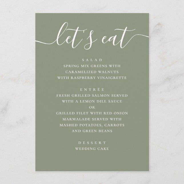 Menu Sage Green Wedding | Minimalist Script Modern (Devant)