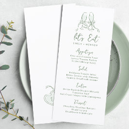 Menu Sage Hand Drawn Cheers Glasses Whimsical Wedding
