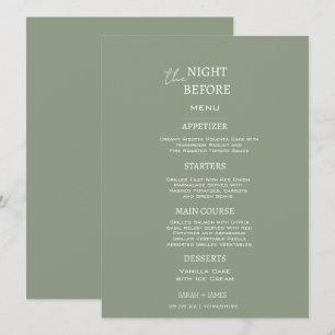 Menu Sage vert minimaliste la nuit avant le Mariage